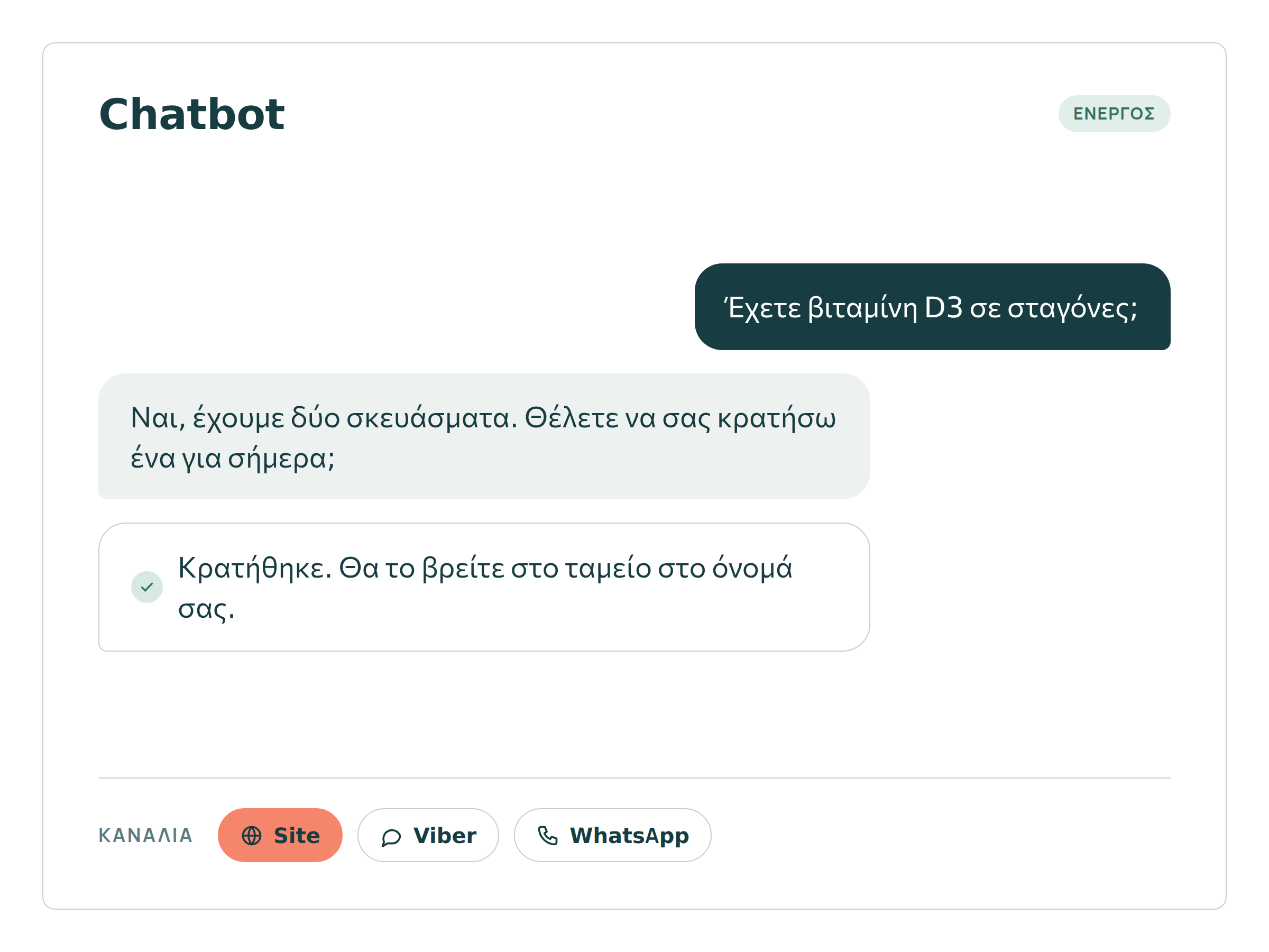 Chatbot φαρμακείου σε site, Viber και WhatsApp