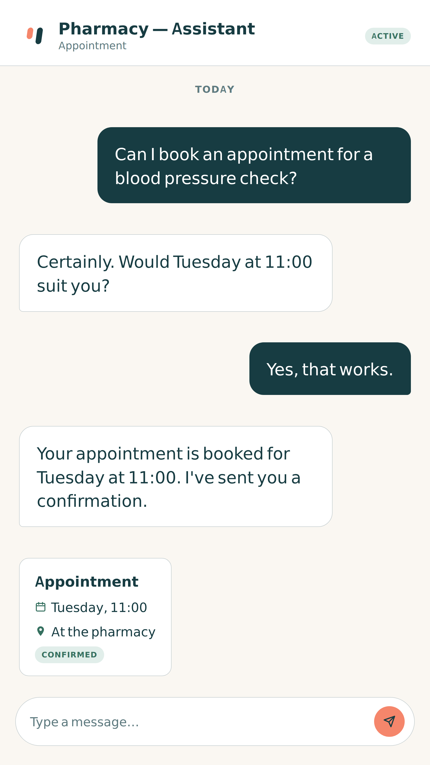 Booking an appointment via chatbot