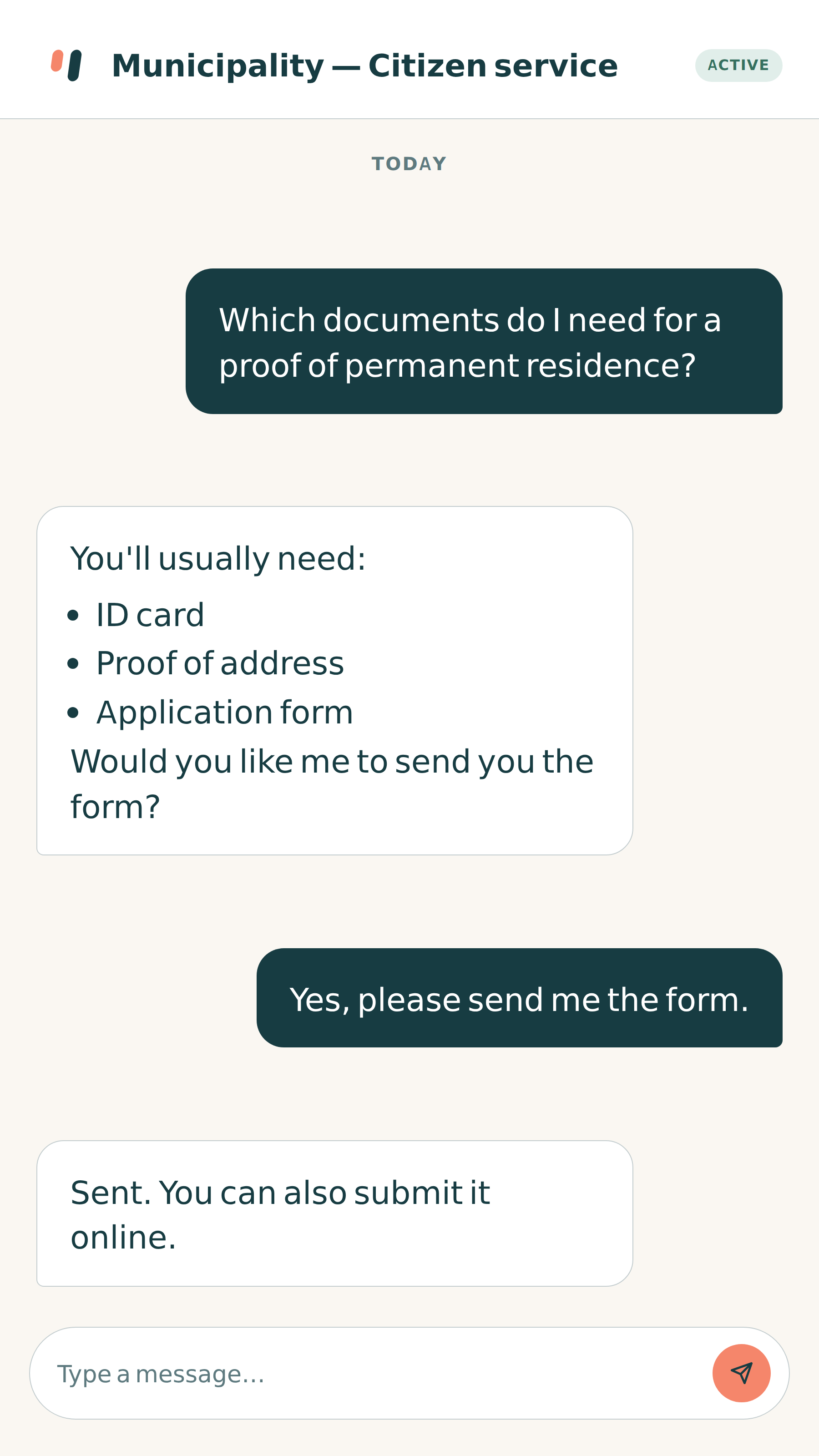 Municipal chatbot for required documents
