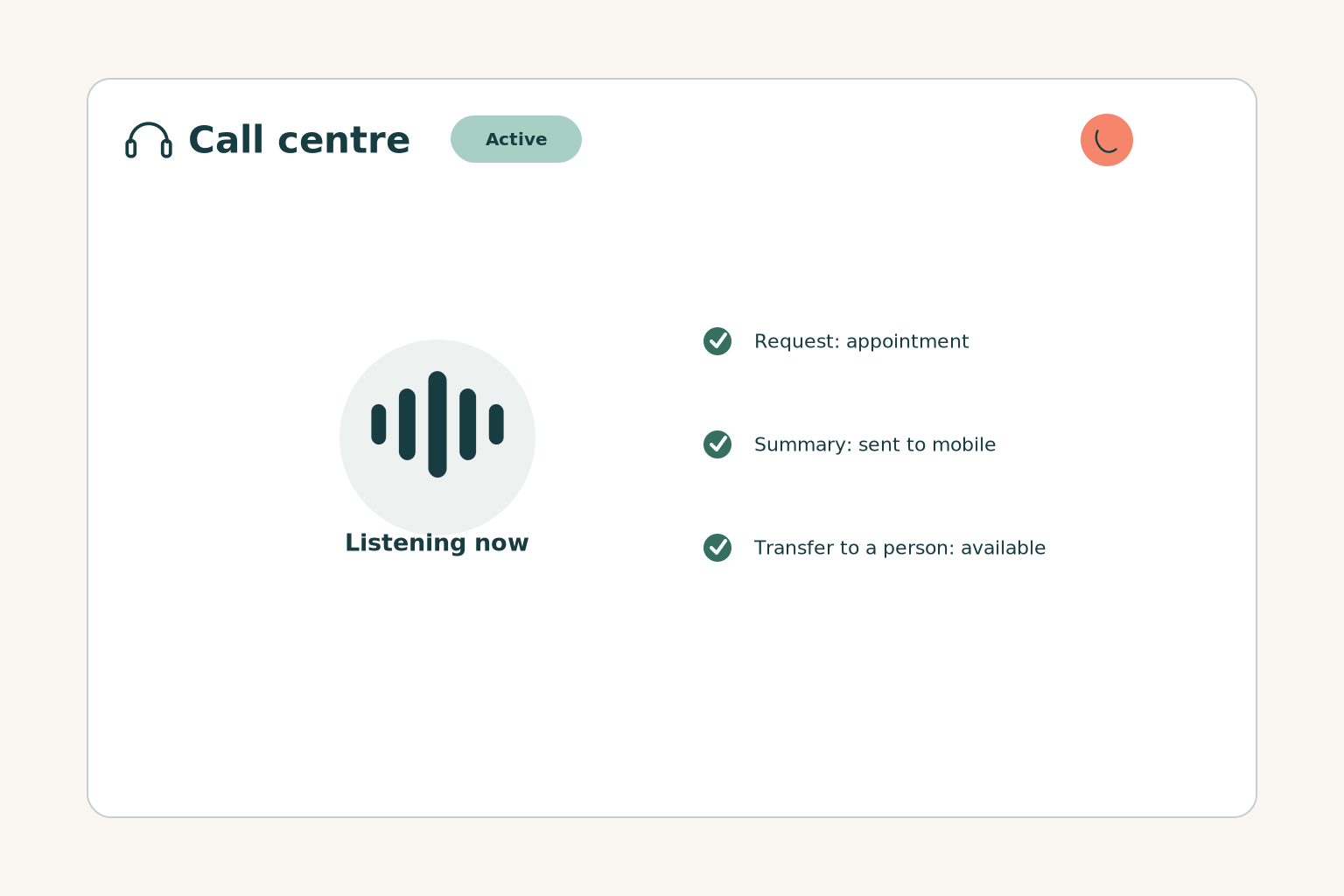 Call centre active, “Listening now”